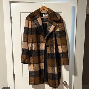 Kensie Women's Checkered Wool-Blend Pea Coat - Tan and Black